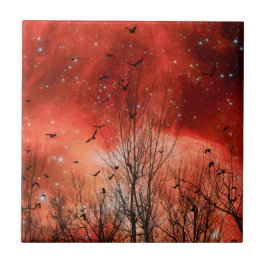 Chaotic Red Celestial Night Kakelplatta