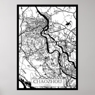 Chaozhou Kina Stadskarta Poster