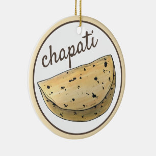 Chapati Roti indisk Food Bread Flatbröd Foodie Julgransprydnad Keramik