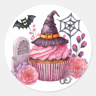 Chapeau de sorcière, gateau, fleurs Halloween Runt Klistermärke