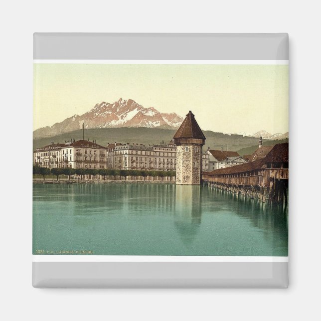 Chapel Bridge och vy av Pilatus, Lucerne, Switze Magnet (Framsidan)