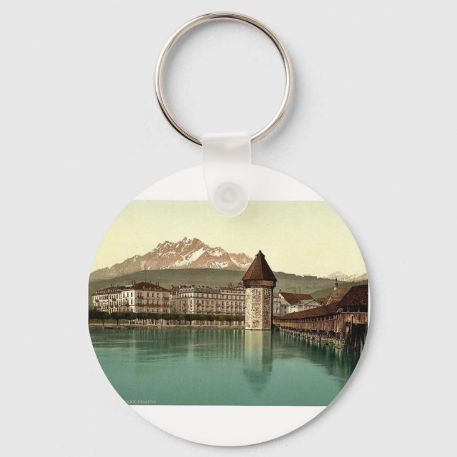 Chapel Bridge och vy av Pilatus, Lucerne, Switze Nyckelring (Framsida)
