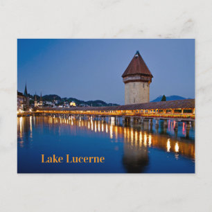 Chapel Bridge Sjö Lucern på natten Vykort