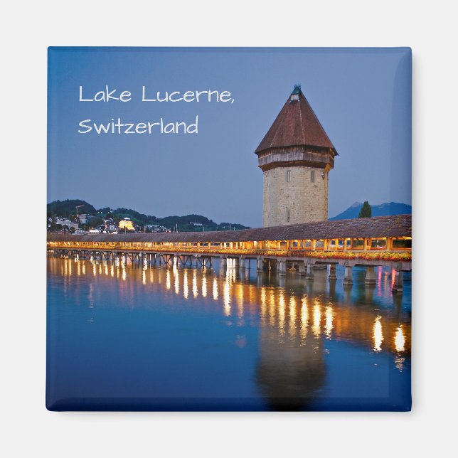 Chapel Bridge, Sjö Lucerne, Schweiz Magnet (Framsidan)