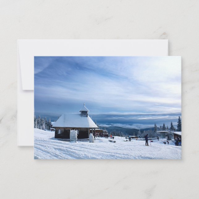 Chapel i Snö-berget Alperna Tack Kort (Framsida)