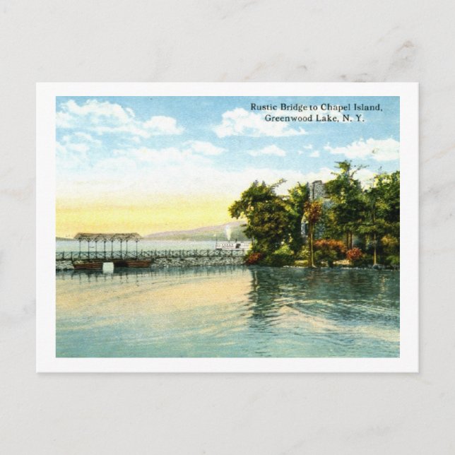 Chapel Island, Greenwood Lake, NY 1916 Årgångsvint Vykort (Framsida)