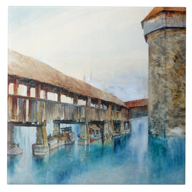 Chapelbron i Lucerne (Schweiz) Kakelplatta (Framsidan)