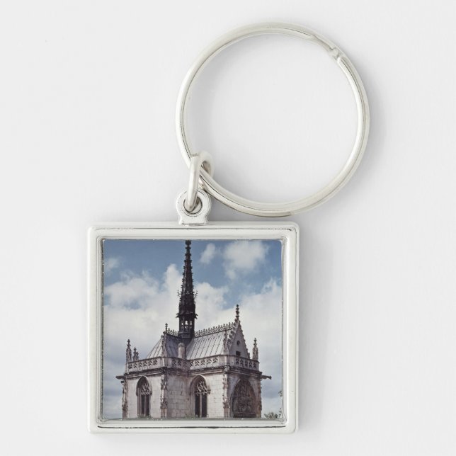 Chapelle Sanktt-Hubert av chateauen Amboise Fyrkantig Silverfärgad Nyckelring (Framsidan)
