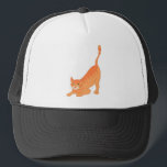 Chapéu gatinho keps<br><div class="desc">Chapéu com o desenho de um gato laranja agachado e com o rabo levantado.</div>