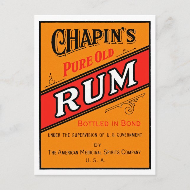 Chapins Pure Old Rum-etikett Vykort (Framsida)