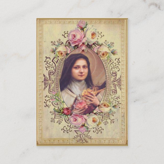 Chaplet av den heliga kortbönen för St. Therese Visitkort (Framsida)