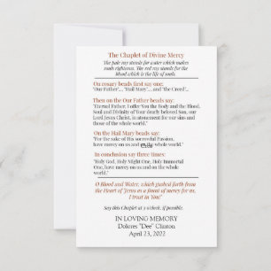 Chaplet Divine Mercy Prayer Card Anteckningskort