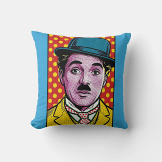 Chaplin Pop Art Retro Cinematic Portrait Bowler Kudde