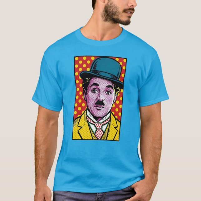 Chaplin Pop Art Retro Cinematic Portrait Bowler T Shirt (Framsida)
