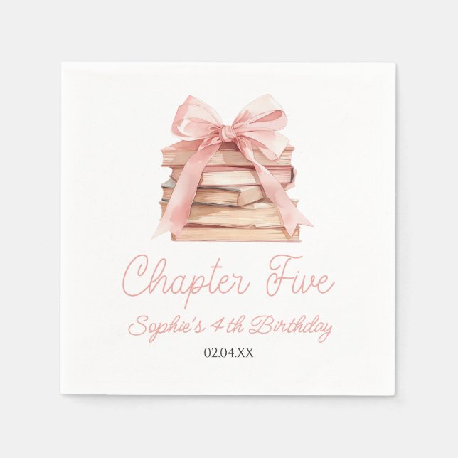 Chapter Five Pink Bow Books 5th Birthday Party Pappersservett (Framsidan)