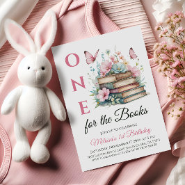 Chapter One For The Books Pink Girl First Birthday Inbjudningar