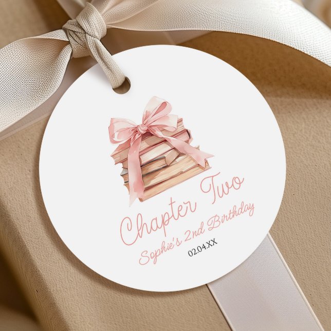 Chapter Two Pink Bow Books 2nd Birthday Party Gåvor Etiketter (Skapare uppladdad)
