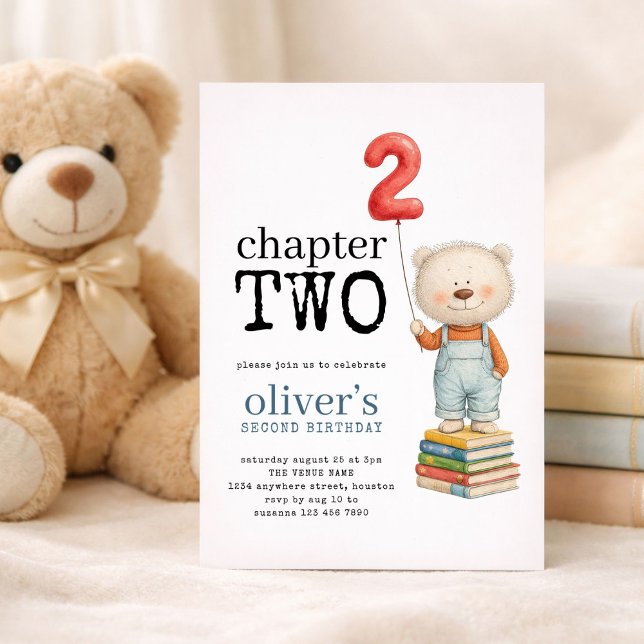 Chapter Two Teddy Bear Books Boy 2nd Birthday Inbjudningar (Skapare uppladdad)
