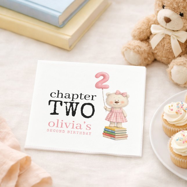 Chapter Two Teddy Bear Books Girl 2nd Birthday Pappersservett (Skapare uppladdad)