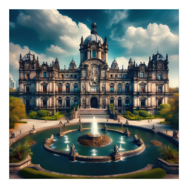 Chapultepec slott Mexiko Vintage Resa Fototryck (Framsidan)