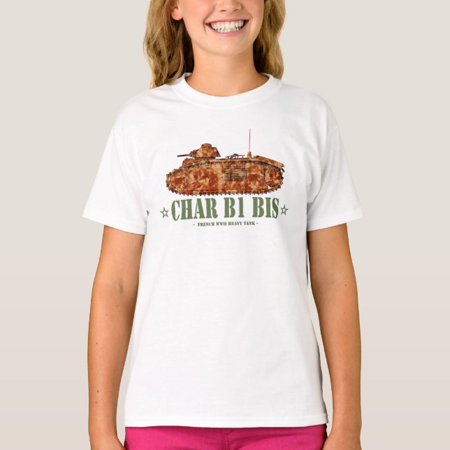 Char B1 bis Världskrig 2 Fransk Hård Tank WWII T Shirt (Framsida)