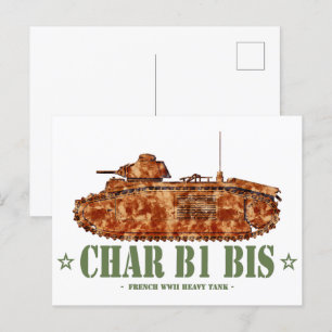 Char B1 bis Världskrig 2 Fransk Hård Tank WWII Vykort