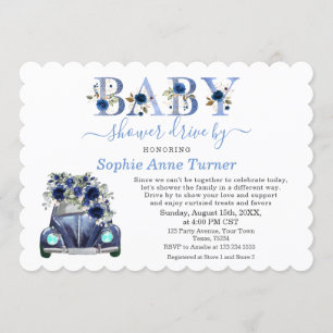 Charar Blue Blommigt Boy Shower Drive by Inbjudningar
