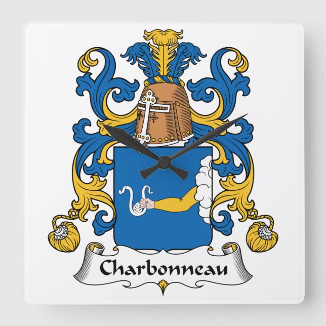 Charbonneau Family Crest Fyrkantig Klocka (Framsida)