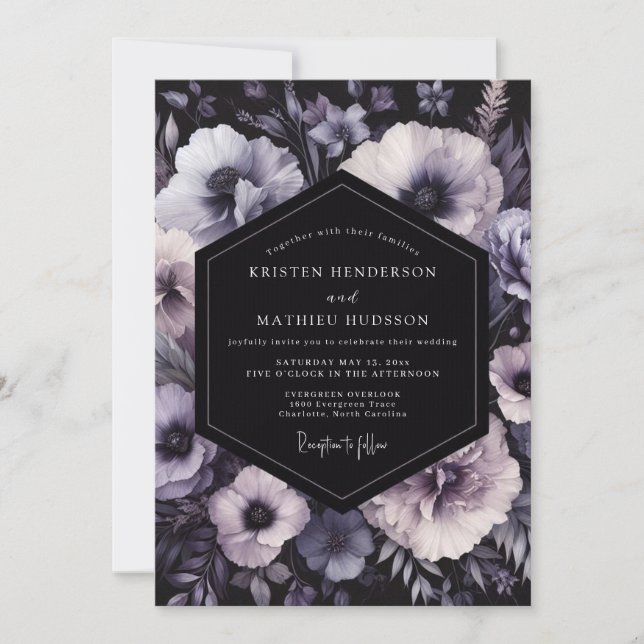 Charcoal Amethyst Bloom Wedding Inbjudningar (Framsida)