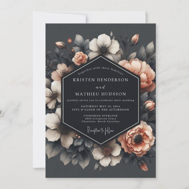 Charcoal & Apricot Gothic Wedding Inbjudningar (Framsida)