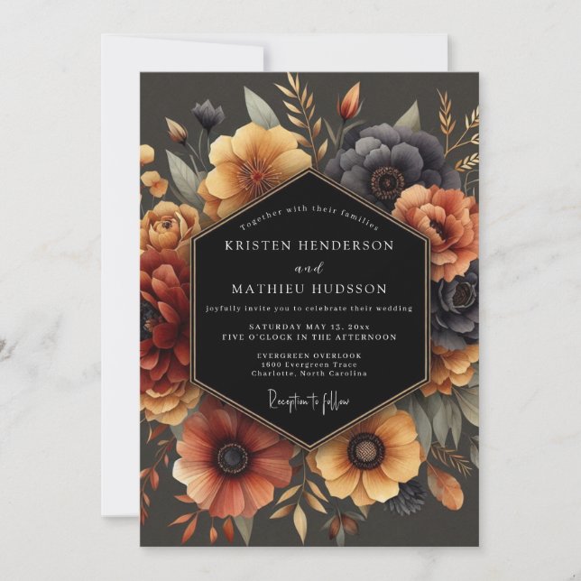 Charcoal Autumnal Anemone Wedding Inbjudningar (Framsida)