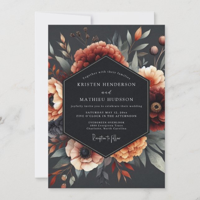 Charcoal Baroque Flora Wedding Inbjudningar (Framsida)