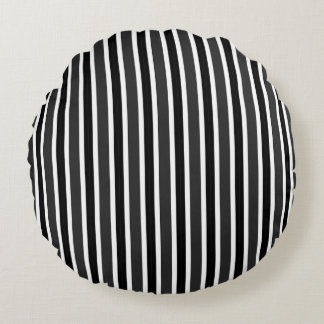 Charcoal, Black and White Stripes Rund Kudde