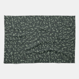 Charcoal Black Modern Farmhouse Daisy Buds Pattern Kökshandduk