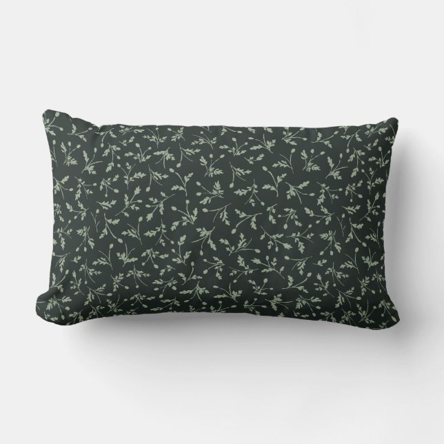 Charcoal Black Modern Farmhouse Daisy Buds Pattern Lumbarkudde (Framsida)