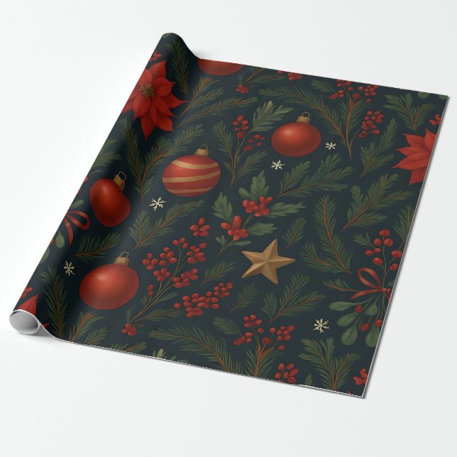 Charcoal Bloom - Charcoal Floral Holiday Presentpapper (Utrullad)