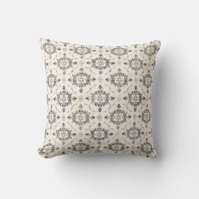 Charcoal & Blush French Damask Throw Pillow Kudde (Framsida)