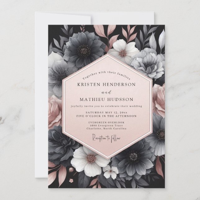 Charcoal Blush Gloaming Wedding Inbjudningar (Framsida)