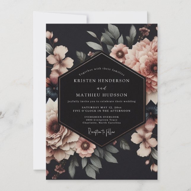 Charcoal Blush Nocturne Wedding Inbjudningar (Framsida)