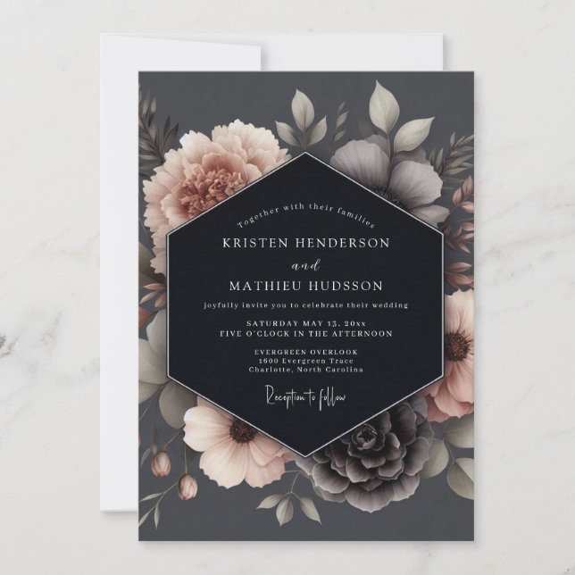 Charcoal Blush Poetic Wedding Inbjudningar (Framsida)