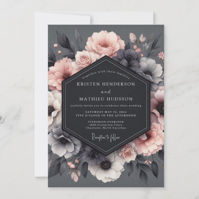 Charcoal Blush Tableau Wedding Inbjudningar (Framsida)