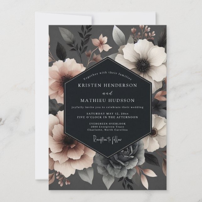 Charcoal Blush Vesper Bloom Wedding Inbjudningar (Framsida)