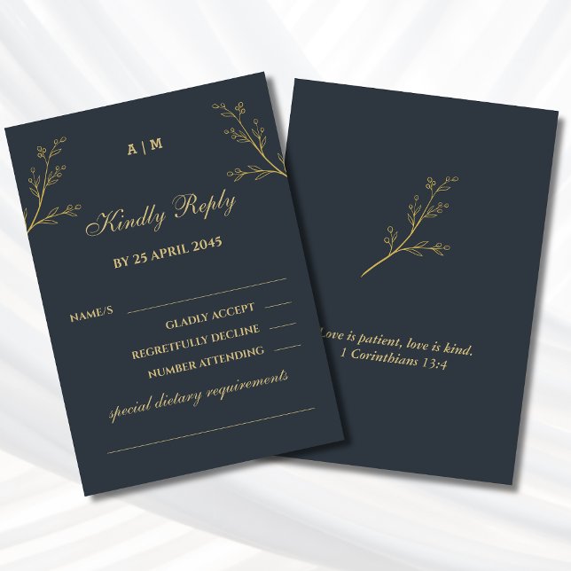 Charcoal Botanical Christian Wedding RSVP  OSA Kort (Skapare uppladdad)