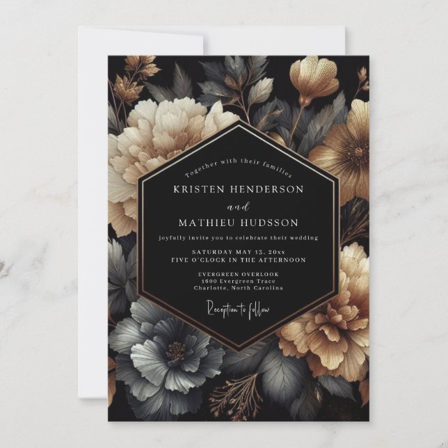 Charcoal Gold Chiaroscuro Wedding Inbjudningar (Framsida)