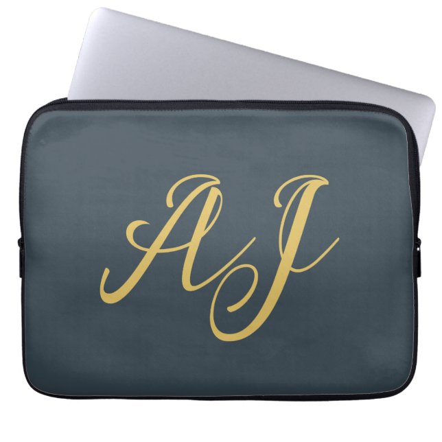 Charcoal Gold Color Monogram Professional Initial Laptop Fodral (Framsidan)