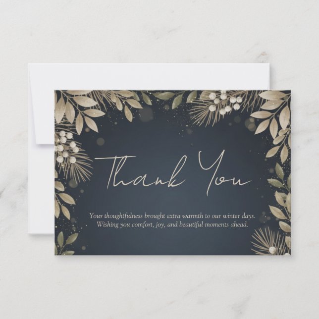 Charcoal Gold Neutral Foliage Holiday Tack Kort (Framsida)