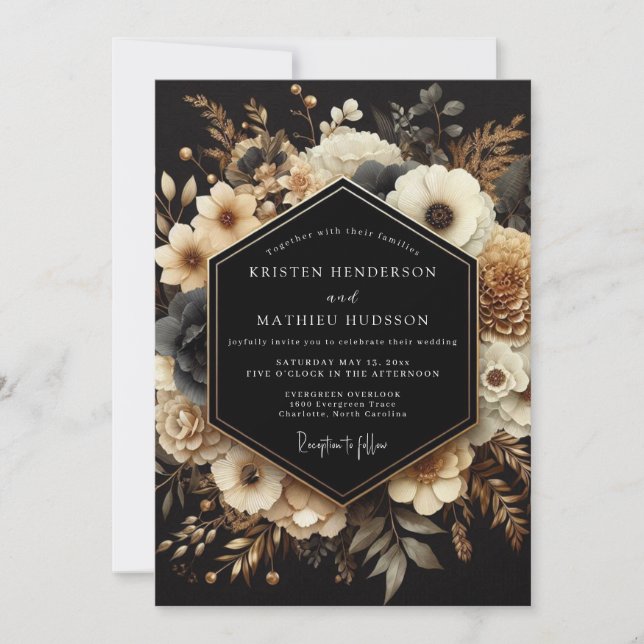 Charcoal Gold Nocturne Wedding Inbjudningar (Framsida)