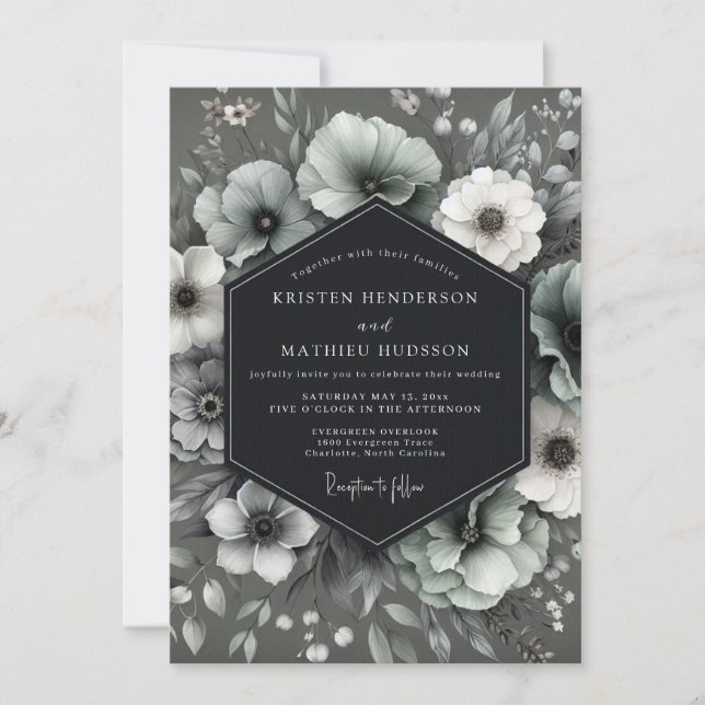 Charcoal Gothic Anemone Wedding Inbjudningar (Framsida)