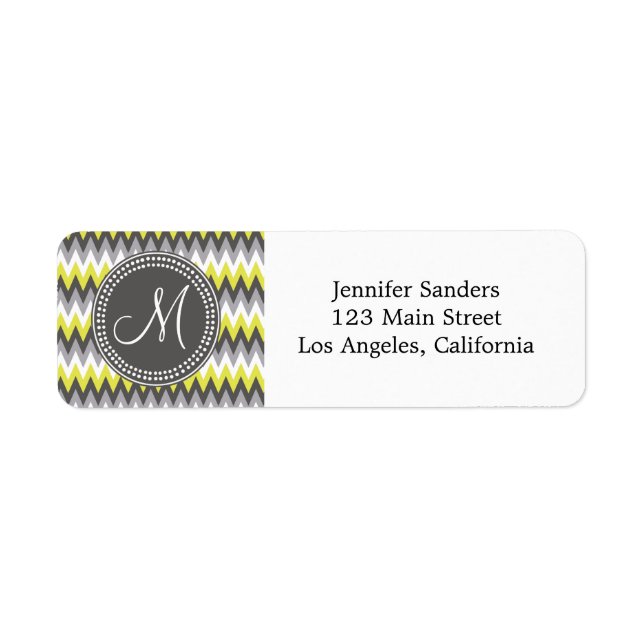 CHARCOAL GRÅTT OCH GULT CHEVRON RETURADRESS ETIKETT (Framsidan)