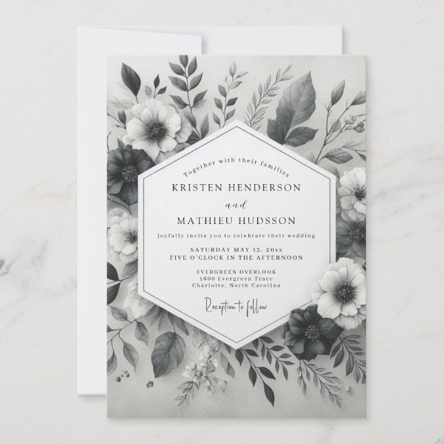 Charcoal Gray Breathtaking Winter Wedding Inbjudningar (Framsida)